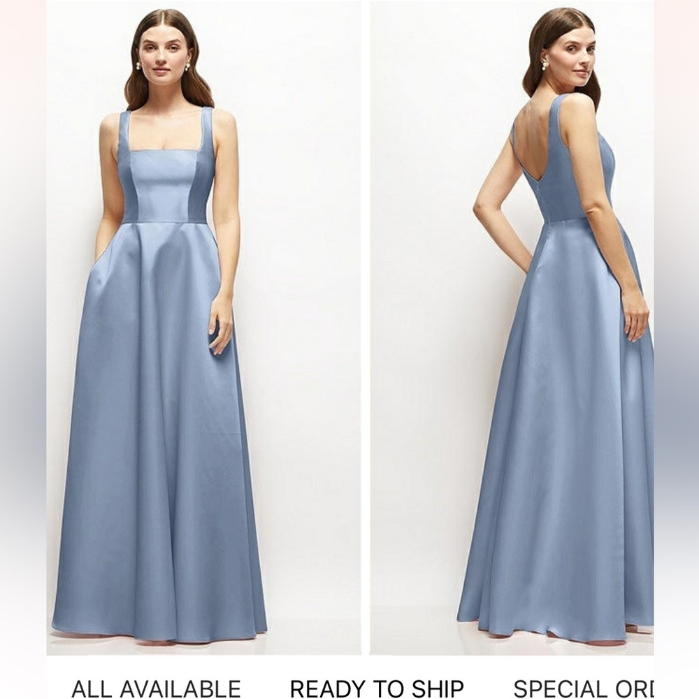 Dessy Collection Square Neck Satin Maxi Dress - Cloudy